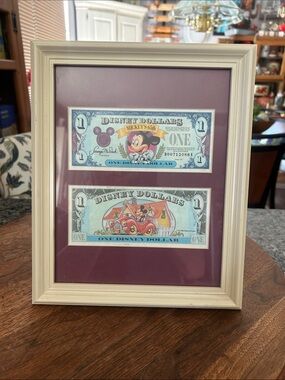 Disney 65th Anniversary DisneyDollars Framed Collectible Display with Maroon Mat